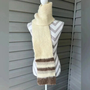 BRUSHED SAMBAND OF ICELAND WOOL SCARF - BEIGE / BROWN